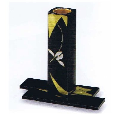 会津漆器 花器セット 黒塗り 会津漆器 花器セット 黒 芍薬 花瓶 花生 角型